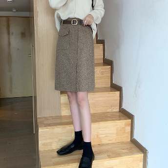 スウィート 通勤/OL カジュアル シンプル 知的 韓国系 無地 ベルト付き 冬 ストレートスカート