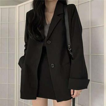 韓国の人気爆発 シンプル 合わせやすい 長袖 無地 折襟 ブラック スーツジャケット