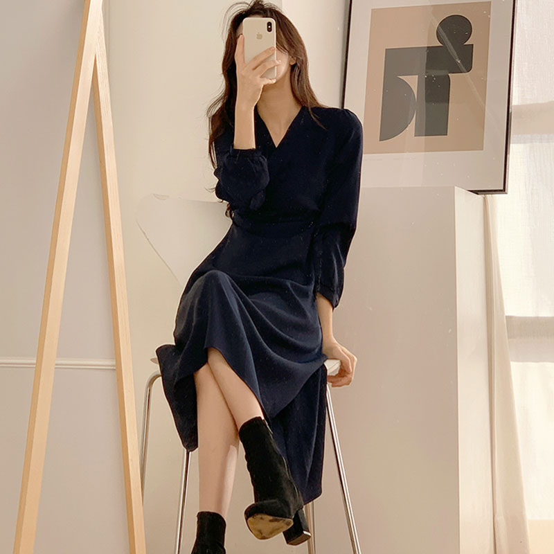 韓国風ファッション フェミニン 気質 ｖネック シンプル 通勤 Ol カジュアルワンピース Dwstyle