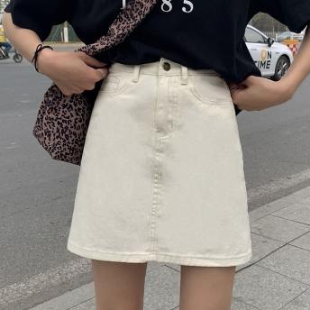 人気上昇中 レトロ ストリート系 韓国系 ボタン 切り替え 無地 Aライン スカート