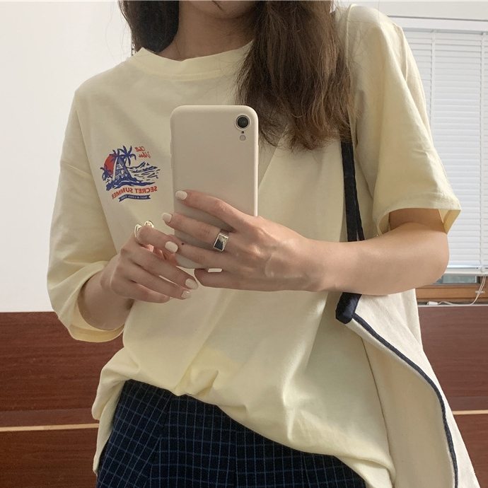 韓国系 プルオーバー ナチュラル レディース アルファベット プリント Tシャツ