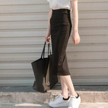 超人気商品 シンプル ファッション エレガント ブラック スリット 美ライン スカート