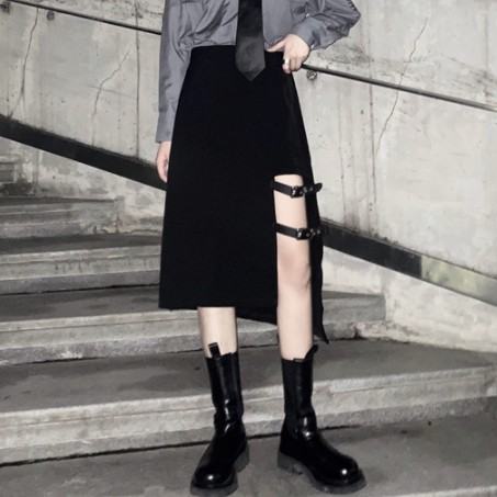 絶対流行 ストリート系 ファッション 個性派 スリット ボウタイ 落書き ブラック スカート
