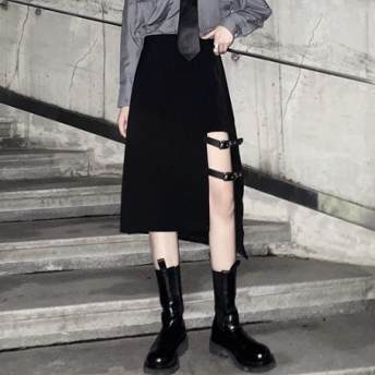 絶対流行 ストリート系 ファッション 個性派 スリット ボウタイ 落書き ブラック スカート