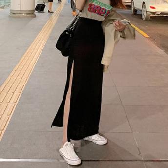 NO.1人気 セクシー ストリート系 韓国系 無地 スリット 伸縮性のある ロング ストレートスカート