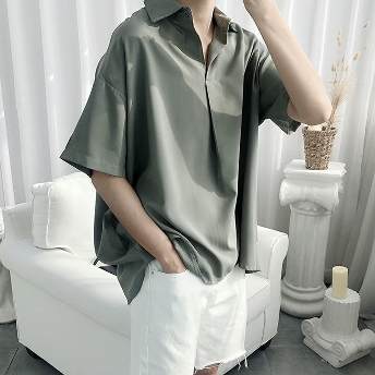 韓国風メンズファッションオシャレVネック3色オーバーサイズ半袖メンズ・トップス