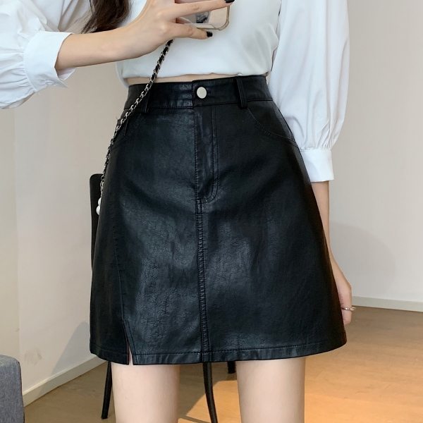 人気上昇中 通勤/OL 韓国系 ファッション スリット 切り替え PU スカート