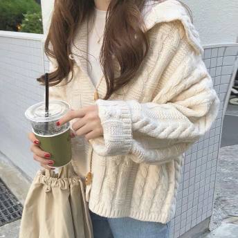 韓国風ファッション 無地 ボタン シンプル ファッション 長袖 毛糸 カーディガン