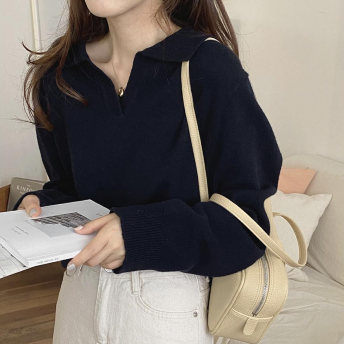 韓国通販 ファン急増中 2色 ポロネック シンプル 通勤/OL 合わせやすい 可愛い セーター