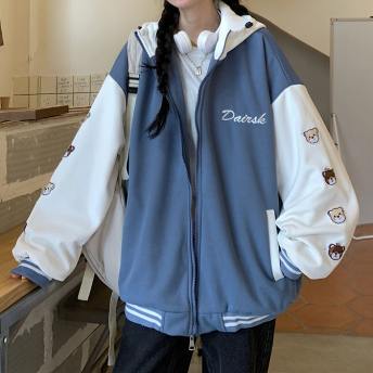 韓国系 学園風 ファッション M-4XL 配色 アウター カートゥーン フード付き ジャケット
