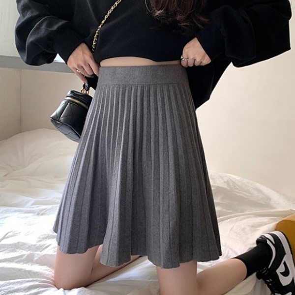 大注目 韓国系 キャンパス フェミニン Aライン ギャザー ニット スカート