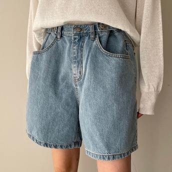 韓国ファッション シンプル 森ガール ハイウエスト ポケット付き 無地 ショートパンツ