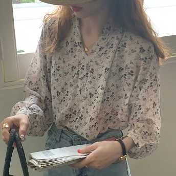 女性大人気 小柄 プリント 春 服 レディース シフォン 韓国ファション ブラウス シャツ
