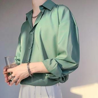 韓国系 シンプル レトロ シングルブレスト 長袖 無地 折襟 M-2XL メンズシャツ