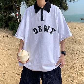 人気爆発 上品なシルエット プルオーバー アルファベット 配色 韓国系 メンズポロシャツ