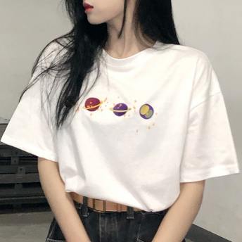質感のいい ストリート系 韓国系 キャンパス さっぱりイメージ プリント 半袖 Tシャツ