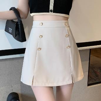 女子マスト スウィート 通勤/OL 韓国系 スリット 切り替え ボタン Aライン スカート