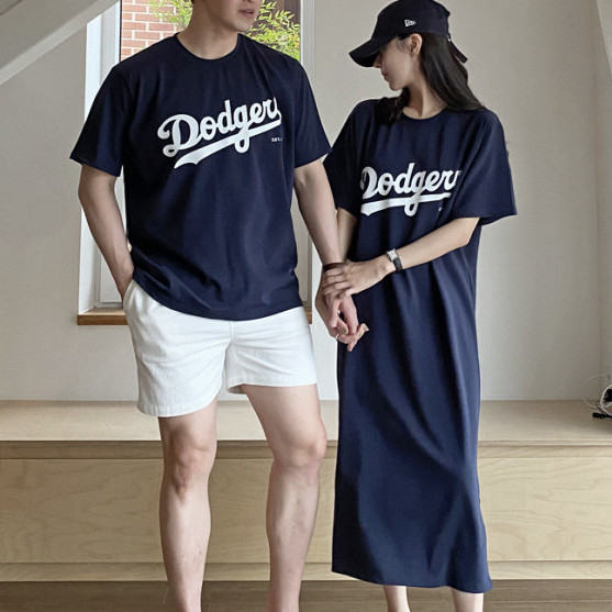 韓国風ファッション シンプル カジュアル アルファベット プリント Tシャツ+ ロングワンピース+ ショート丈 ストレート パンツカップル服