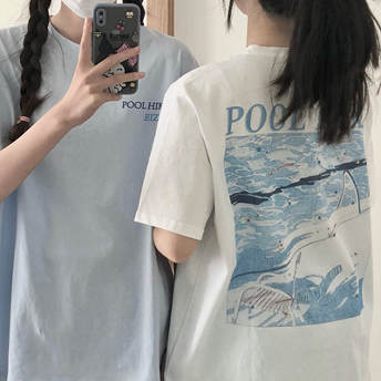 韓国風ファッション 清新 シンプル プリント 夏 組み合わせやすい Tシャツ カップル服