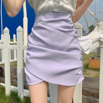 魅力的 韓国系 スウィート 清新 ファッション ギャザー Aライン ブラック スカート