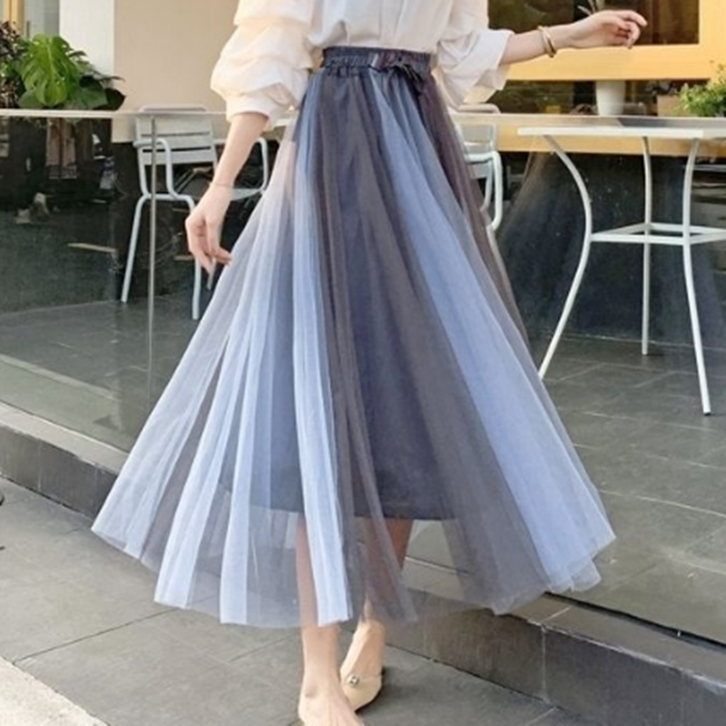 絶対流行 ファッション スウィート 通勤/OL 配色 Aライン 配色 ロング メッシュ スカート