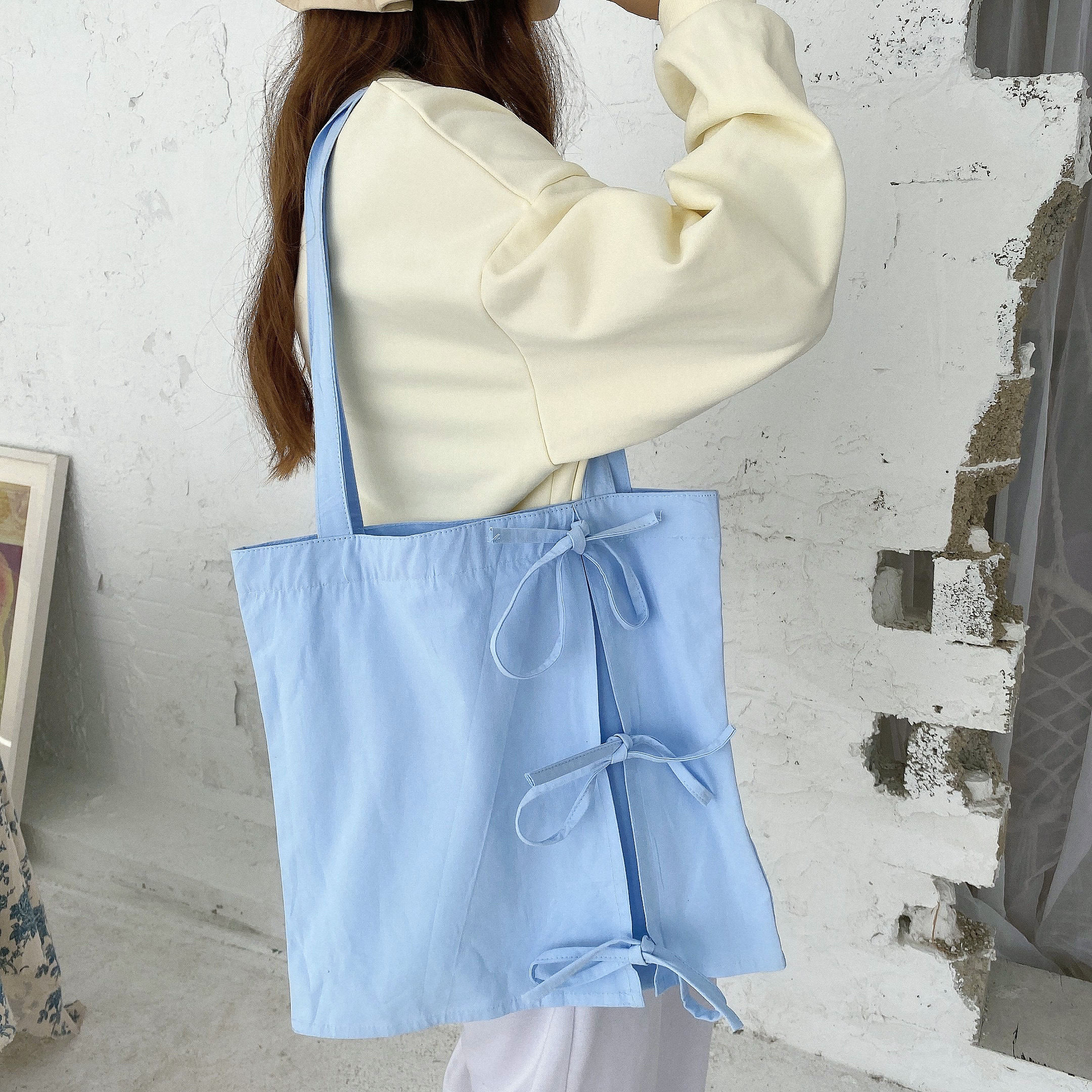 韓国風ファッション リボン カジュアル オープン 軽量 大容量 ハンドバッグ