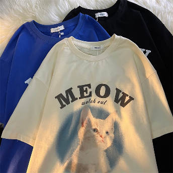流行の予感 韓国系 ファッション 猫柄 夏 3色 Tシャツ カップル服