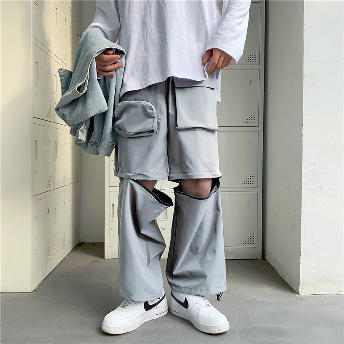 韓国風ファッション 大流行新作 無地 切り替え ファスナー 多機能 ストリート系 メンズカジュアルパンツ