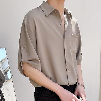 気質アップ 流行の予感 韓国風ファッション  シングルブレスト  無地 半袖 POLOネック シャツ