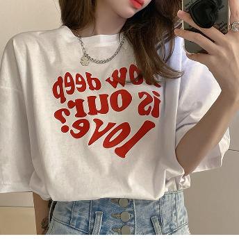 質感のいい ストリート系 韓国系  さっぱりイメージ プリント 半袖 Tシャツ