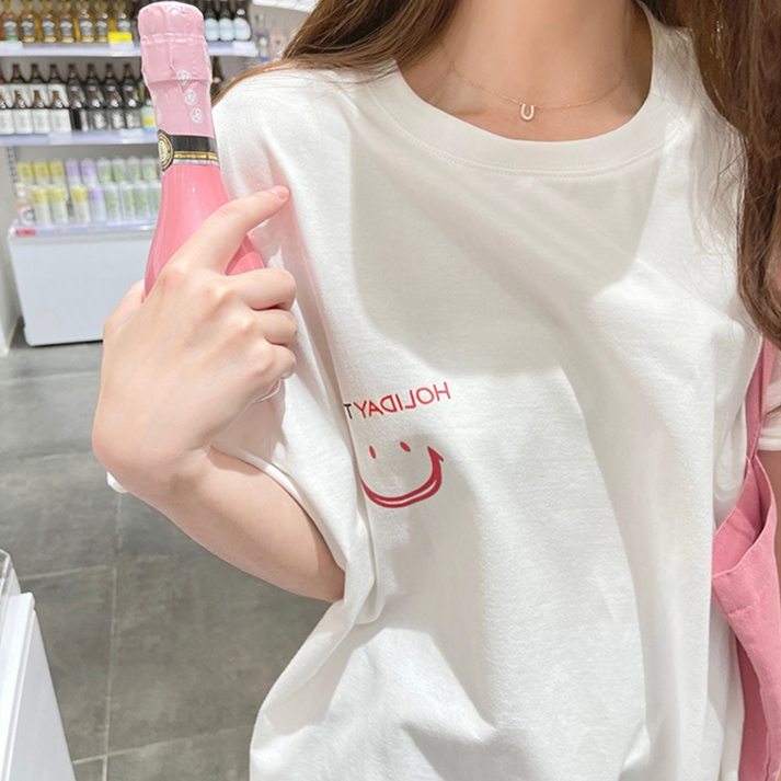 韓国風ファッション 夏 キュート 半袖 コットン  ラウンドネック Tシャツ