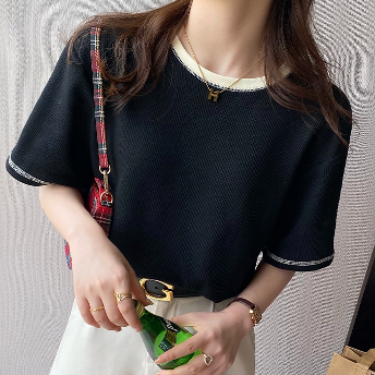 大人の定番 8色 おしゃれ度アップ 高品質 韓国系 ファッション カジュアル 配色 Tシャツ