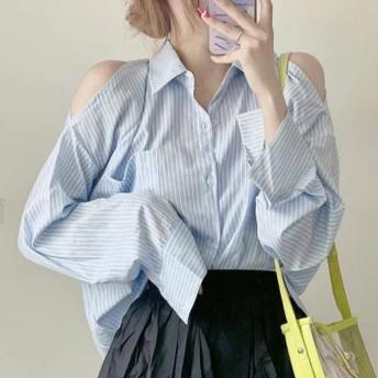 韓国系  ファッション チェック柄  長袖 ゆったり シングルブレスト シャツ
