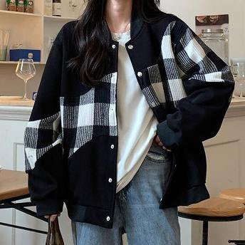 韓国風ファッション ダイス柄 切り替え ストリート系 絶対欲しい シングルブレスト  ジャケット
