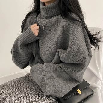 ins超人気 ファッション 韓国系   厚手  防寒 ハイネック アンプルライン ニットセーター