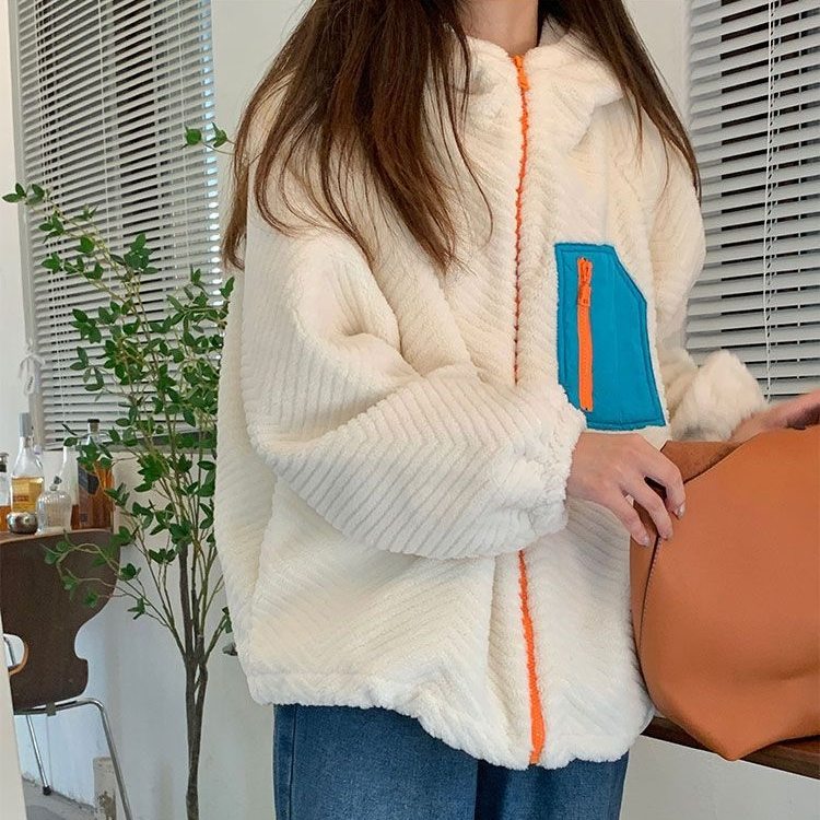 韓国で人気爆発 2色  ファッション 厚手 ジッパー  フード付き 切り替え ダウンコート