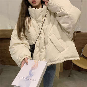 韓国風ファッション 無地 防寒  ショート丈 ジッパー  シングルブレスト  スタンドネック ダウンコート