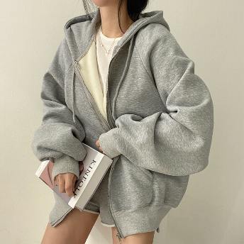 韓国風ファッション シンプル 防寒 長袖 ジッパー フード付き 裏起毛 ジャケット パーカー