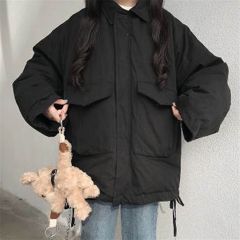 可愛いデザイン 秋冬 2色 防寒 ジッパー 大きめのサイズ感 厚手 韓国系 ダウンコート