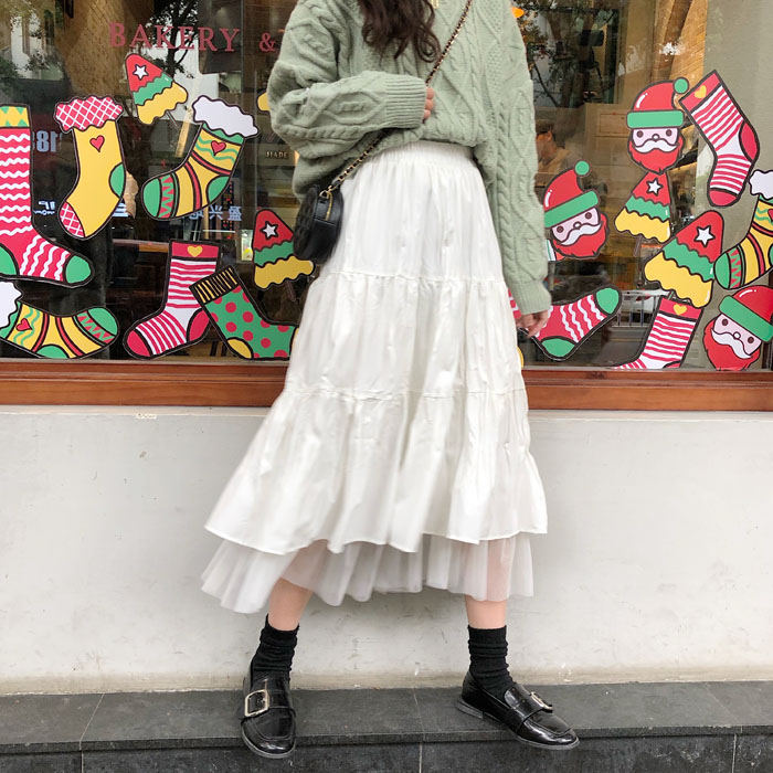 元気いっぱい 韓国系 ガーリッシュ 学園風 シンプル ギャザー Aライン 体型をカバー スカート