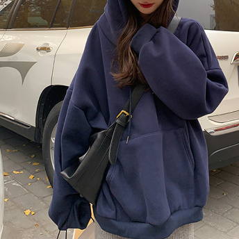 韓国風ファッション シンプル  無地  防寒 プルオーバー  フード付き  厚手 パーカー