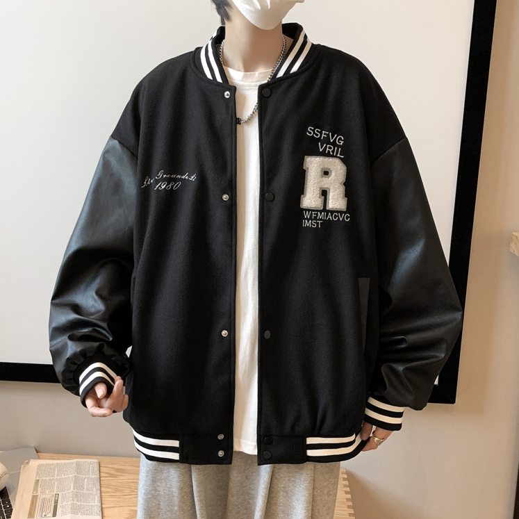 好感度UP ゆったり型 軽量 配色 アルファベット柄付き ストリート系 韓国系 メンズ ジャケット