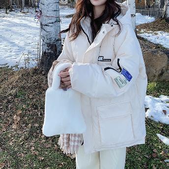 韓国で人気爆発 4色 心地よい ポケット付き 配色  厚手 フード付き 冬 ダウンコート