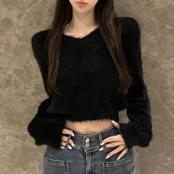 絶対流行 無地 ふわふわ 韓国系 セクシー ファッション 3色展開 柔らかくて優しい印象 ニットセーター