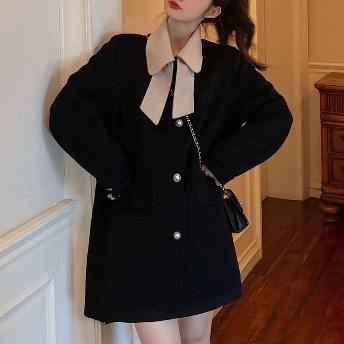 可愛いデザイン レディース 絶対欲しい 配色 韓国系  着瘦せリボン 冬コーデ コート