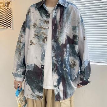 絶対流行 お洒落上級者 韓国風ファッション 絞り染め 配色 折襟 シャツ