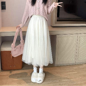 今季も大流行 韓国系 フェミニン エレガント Aライン メッシュ 体型をカバー スカート
