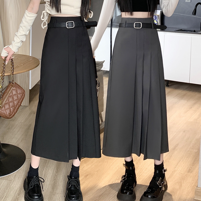 優しい雰囲気 韓国系 レトロ シンプル エレガント Aライン ギャザー ロング スカート