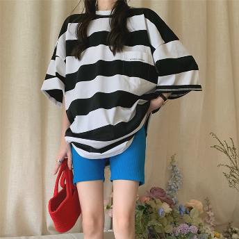 「単品注文」 韓国風ファッション ストライプ柄 ゆったり 半袖 ｔシャツ 「単品注文」 無地 ショートパンツ カジュアル 上下セットアップ