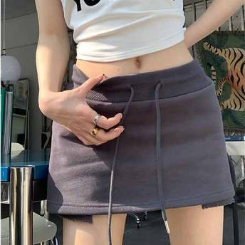 合わせやすい 無地 韓国系 セクシー カジュアル ボウタイ 伸縮性あり ミニ丈 スカート